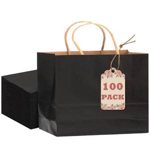 lot 23291 image: qiqee 13x4.5x10 Large Gift Bag with Handles Bulk 100PCS Gift Paper Bags Black Bags Multiple Uses (Wide Large) - Retail $32