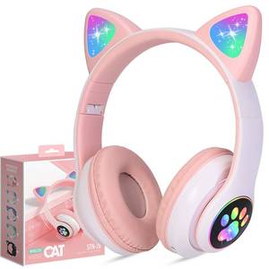 lot 23300 image: TCJJ Bluetooth 6.0 Cat Ear Kids Headphones for Girls, LED Light Up, 85dB Safe Volume Limit, Stereo Sound Toddler Foldable Wireless & 3.5mm Wired Headset with Mic for School, Tablet, Travel - Retail $20