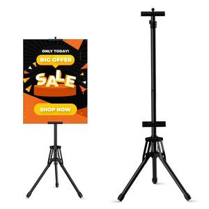 lot 23304 image: WHAUU Sign Stand,Double-Sided Advertising Display Tripod Sign Holder, Adjustable Pedestal Banner Stand Height Up to 79 in,Poster Stands for Wedding, Restaurant or Business(Poster not Included) - Retail $30