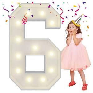 lot 23314 image: 4FT Light Up Numbers Letters, Marquee Light Up Letters, Giant Mosaic Balloon Number 6 for 6th Sweet 16th Birthday Decorations, 60th Anniversary Class of 2026 Graduation Decor - Retail $28
