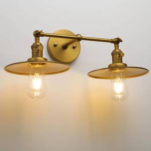 lot 23321 image: Phansthy 2 Lights Wall Sconce Antique Finished Bathroom Vanity Light with Switch and Dual 7.87 Inches Flat Metal Lampshade (Antique) - Retail $76