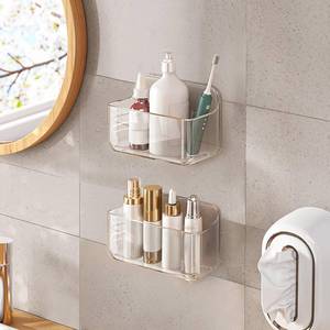lot 23327 image: Diesisa 2pc Acrylic Wall Mount Organizer, Small Adhesive Clear Cabinet Door Organizer,Acrylic Shelves for Wall,No Drilling Hang Walls,with Self Adhesive Tape, for Bathroom, Kitchen, Living Room - Retail $17