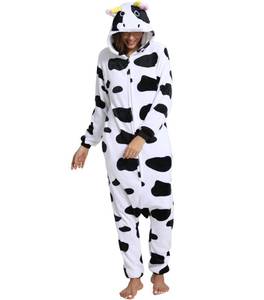 lot 23329 image: Hundredmore Adult Cow Onesie Pajamas with Pockets, Unisex Zip Up Flannel One Piece Cosplay Costume, Warm Animal Sleepwear for Men and Women - Retail $24