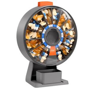 lot 24831 image: Daviky Pill Dispenser Daily, Large Pill Organizer with Wall-Mounted or Standing Use, 14 Days Pill Container, Push Button Design, Weekly Pill Box for Vitamin, Medicine,Supplement, Fish Oil(Gray) - Retail $30