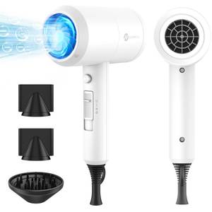 lot 24865 image: Slopehill Professional Ionic Hair Dryer, Powerful 1800W Fast Drying Low Noise Blow Dryer with 2 Concentrator Nozzle 1 Diffuser Attachments for Home Salon Travel (White) - Retail $50