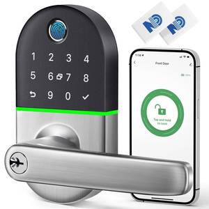 lot 24870 image: Smart Keypad Door Lock with Handle NICE DIGI Keyless Entry Fingerprint Lock for FrontInterior Door, Electronic Digital Lock with Code, Easy Installation(Model X1) - Retail $70