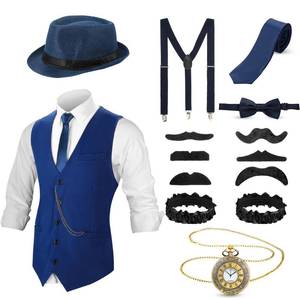 lot 24879 image: SATINIOR 1920s Mens Costume Roaring Outfit with Gangster Vest Hat Tie for Derby Attire 2026(X-Large,Blue) (Everything Pictured Not Included) - Retail $42