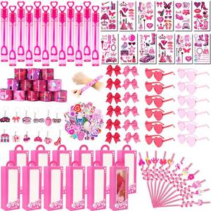 lot 24886 image: 156PCS Pink Girls Party Favors - Little Girls Birthday Supplies Set with Heart Glasses, Bubble Sticks, Bracelets, Stickers, and More Ideal Goodie Bag Stuffers for Birthday Party Decorations - Retail $28