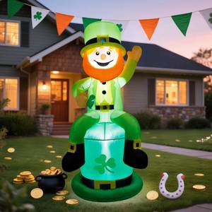 lot 24887 image: yofit 5 FT St. Patricks Day Inflatable Leprechaun, Blow up Leprechaun Shamrock Outdoor Decoration with LED Lights, Perfect for Yard Garden Lawn Front Door Holiday Decor
