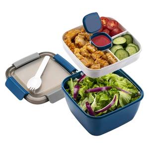 lot 24890 image: Freshmage Salad Lunch Container To Go, 52-oz Salad Bowls with 3 Compartments, Salad Dressings Container for Salad Toppings, Snacks, Men, Women (Blue) - Retail $10