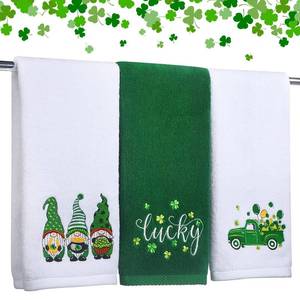 lot 24895 image: WovWeave 3 Pack Valentines Day Bath Hand Towels Embroidered 100% Cotton 13.7 x 29.5 in Valentines Red Heart Love Bathroom Kitchen Decorations Valentines Day Dish Towel Gift Set(Green,Gnome) - Retail $18