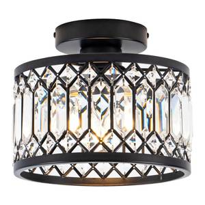 lot 24898 image: Rpzloila Crystal Ceiling Light Fixture, Modern Semi Flush Mount Ceiling Light,Crystal Chandelier for Kitchen Bedroom Bathroom Entryway Black (Bulb not Included) - Retail $25