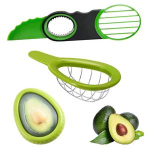 lot 24921 image: 3 Piece Avocado Slicer Set, Includes Avocado Slicer, Avocado Cutter and Avocado Storage Container, Dishwasher Safe, for Avocado Cutting and Peeling, Essential Mashing Kitchen Tool - Retail $14
