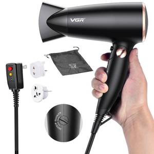lot 24929 image: VGR Dual Voltage(100250V) Travel Hair Dryer with European Plug Adapter for International Travel, Portable Hair Dryer with Concentrator Nozzles