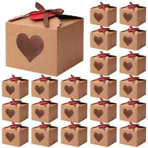 lot 29144 image: Cooraby 20 Pieces Valentines Heart Gift Boxes with Display Window 5.1 x 5.1 x 4 Inch Kraft Paper Gift Bags Gift Packaging Boxes with Tags and Ribbons for Valentines Day Christmas Party Decorations - Retail $17