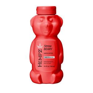 lot 29157 image: Hempz Limited Edition Strawbeary Body Moisturizer, Hydrating and Nourishing Lotion, Cute Fall Bear, Giftable for Women and Teens, 11.7 oz. (Missing Lid) - Retail $28