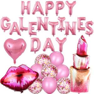 lot 29166 image: 29pcs Galentines Day Decorations Balloons Set Include 16 inch Happy Galentines Day,Lip,Heart Shape,Lipstick Shape Foil Balloons and Latex Balloons for Party - Retail $12