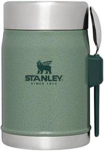 lot 29172 image: STANLEY Classic Food Jar and Spork 14 oz  Vacuum Insulated Food Container  Wide Mouth Screw On Lid  Packable for Travel  Stainless Steel with Leakproof Lid  BPA-Free  Hammertone Green (Missing Spork Holder) - Retail $28