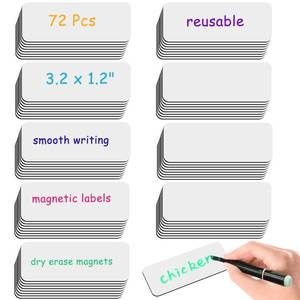 lot 29178 image: 72 Pcs Dry Erase Magnetic Labels, 3.2x1.2 White Magnets Name Tags Label Stickers for Whiteboard, Refrigerator, Locker Classroom Office Home - Retail $10