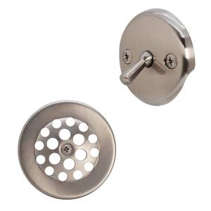lot 29203 image: Westbrass R92-07 3-18 Trip Lever Bathtub and Shower Drain Kit with 2-Hole Overflow Faceplate, Satin Nickel - Retail $27