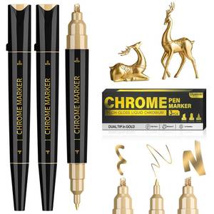 lot 29205 image: Diyeever 3 Pack Dual Tip Liquid Gold Chrome Markers, Permanent Shiny Gold Marker Pen for Most Surfaces, Golden Metallic High-gloss for Model Repairing, Painting, Marking or DIY Art Project - Retail $14