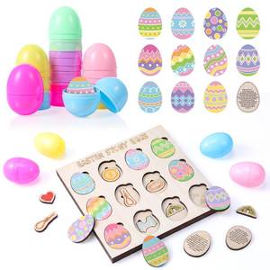lot 29222 image: Ceenna Resurrection Easter Story Game with Wooden Board, 11 Symbolic Puzzle, 12 Plastic Eggs, Interactive Resurrection Learning Activity for Kids Multi-layer Faith Based Easter Gift Set - Retail $20