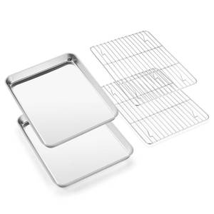 lot 29223 image: E-far Baking Sheet with Wire Rack (2 Pans  2 Racks), Stainless Steel Cookie Sheets Pan & Cooling Rack for Baking Cookies Cake, Non Toxic & Heavy Duty, Oven & Dishwasher Safe, 12.4 x 9.7 x 1 Inch - Retail $22