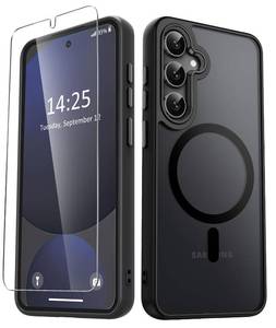 lot 31139 image: YENAPOON for Samsung Galaxy S25 Case, Matte Magnetic Phone Case with 1 Screen Protector, Support for Magsafe, Translucent Frosted Shockproof Protective Cover for Samsung Galaxy S25, Black - Retail $5