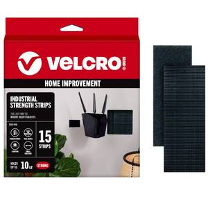 lot 31147 image: VELCRO Brand Heavy Duty Strips with Adhesive  15 Sets Industrial Strength Mounting Tape  4x2 Inch Wide Fasteners  Holds 10 lbs  Indoor or Outdoor Use, Black (VEL40020-USA) - Retail $11