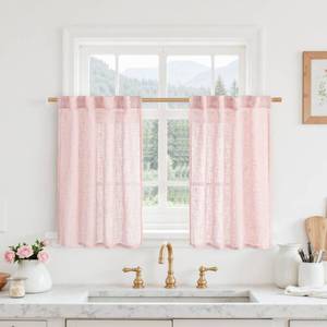 lot 31149 image: LAMIT 36 Inch Length Linen Curtains for Small Windows, Semi Sheer Light Filtering Panels Back Tab and Rod Pocket Country Decor Drapes for BasementKitchen, Pink, 2 Panels, 34 x 36 Inch - Retail $20