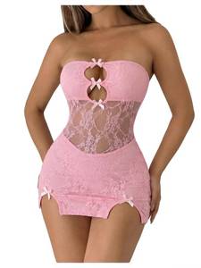 lot 31151 image: Milumia Womens Strapless Cut Out Mesh Sheer Mini Tube Dress Sexy See Through Club Bodycon Night Out Rave Dresses Pink X-Small - Retail $29