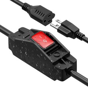 lot 31155 image: Joinfworld 2 Ft Extension Cord with Switch Outdoor 14AWG 3 Prong Switched Extension Cord 15A 125V Waterproof Lighted Inline Switch for Electrical Equipment - Retail $13