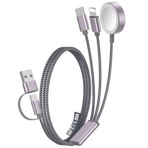 lot 31159 image: 1Pack Multi Charging Cable Cord for Travel Essentials,Apple Watch Charger,iPhone Charger,3-in-2 Type CL Cable Portable Designed for iWatch,iPhone 17-8,Galaxy S25-21,AirPods,iPad-1.8M Gray - Retail $17