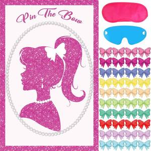 lot 31161 image: Pink Birthday Party Decorations Girls Princess Party Games Pin The Bow Tie On The Princess With 40 Pcs Bow Tie Stickers, Large Princess Poster for Girls Women Pink Birthday Carnival Party Supplies - Retail $6