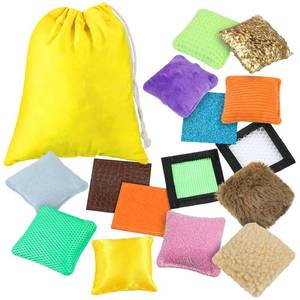 lot 31170 image: Kathfly 15 Pcs Sensory Bean Bags Shape Texture Color & Feel Sorting Sensory Items with Drawstring Bag for Autistic People Need Supply for ADHD Adults Women Men(Square) - Retail $22