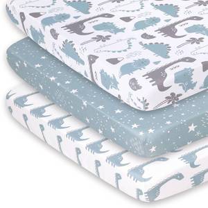 lot 31175 image: The Peanutshell Mini Crib Fitted Sheets Set, Playard, Pack Play Sheets, Playpen, Dinosaur - Retail $12