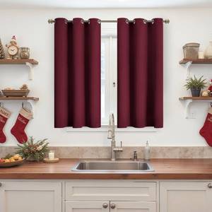 lot 31178 image: YoungsTex Burgundy Blackout Curtains 45 Inches Longfor Bedroom Kitchen Window - Wine Red Short Thermal Insulated Drapes with Grommet Room Darkening for Bathroom, 42 X 45 Inch, 2 Panels - Retail $20