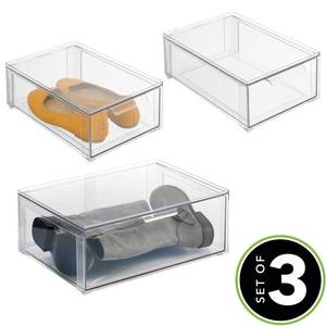 lot 32570 image: mDesign Plastic Stackable Closet Storage Organizer Bins with Pull Out Drawer for Cabinet, Desk, Shelf, Cupboard, or Dresser Organization - Lumiere Collection - Clear