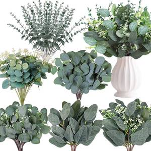 lot 32572 image: WONICE 120 Pcs 6 Kinds Mixed Eucalyptus Leaves Stems Bulk Artificial Silver Dollar Leaves Picks Dried Eucalyptus Bundle Faux Spray for Wedding Vase Bouquet Decor (Eucalyptus Leaves Stems-120) - Retail $30