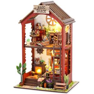 lot 32577 image: DIY Book Nook Kits Booknook-Creativity 3D Wooden Puzzle Bookend Bookshelf Decor -Booknook Kit for Adults Miniature House Dollhouse Kit with LED Light Crafts for Adult - Retail $19