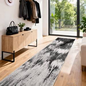 lot 62118 image: OLFRUGDT 3x12 Long Hallway Runner Rug Kitchen Rugs Non Slip Washable Low Pile Abstract Rug Runner with Rubber Backing Indoor Carpet Runners for Bedroom Dining Living Room Bathroom Black White - Retail $47