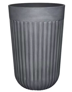 lot 44032 image: Arlington Fluted Medium Slate Resin Self-Watering Round Planter (15 in. L x 15 in. W x 22.5 in. H) - Retail $39