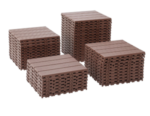 lot 44038 image: 1 ft. x 1 ft. All-Weather Plastic Square Interlocking Patio Deck Tiles, Outdoor Striped Pattern Flooring Tile(44-Pack) - Retail $160