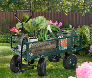 lot 44039 image: Steel and Rubber Wagon Garden Cart with 650 lbs. Capacity, Green - Retail $130