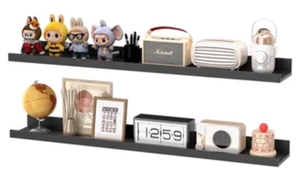 lot 44106 image: Black Floating Wall Shelves Set - Retail $179