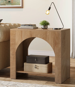 lot 44111 image: Rustic Wood End Table 2 Tier Side Table with Storage for Living Room - 1 Pack - Light Brown - Retail $88