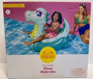 lot 44115 image: Sun Squad Inflatable Dinosaur Pool Float Ride-On - Retail $15