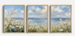 lot 44117 image: Coastal Wildflower Triptych Wall Art Set - Retail $45