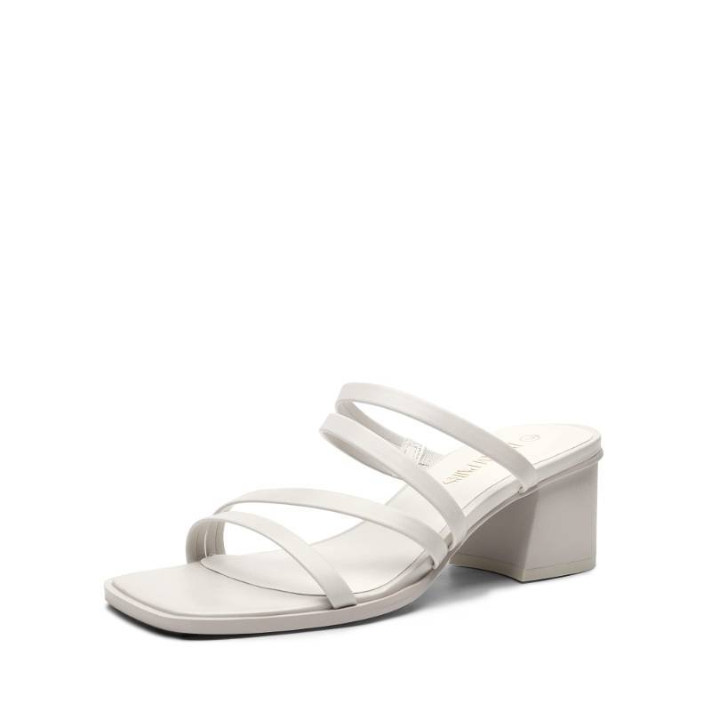 lot 24542 image: DREAM PAIRS Womens Strappy Heels Block Open Toe Low Heel Chunky Mules Sandals Dress Shoes SDHS2370W,White,6.5 - Retail $34