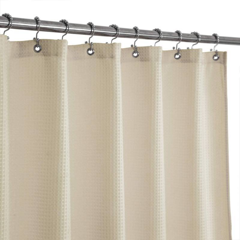 lot 24555 image: Barossa Design Stall Fabric Weave Waffle Shower Curtain 36 x 72 inch, Spa, Hotel Luxury Spa, 230 GSM Heavy Duty, Water Repellent, Washable, Cream, 36x72 - Retail $16